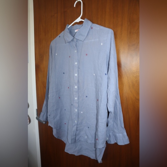 Sundry Blue Button Down Shirt with Star Embroidery - Picture 2 of 5
